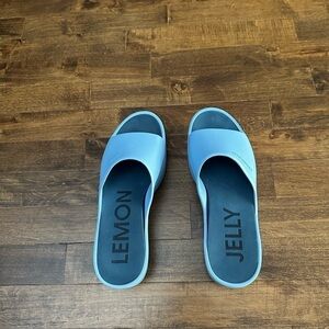 Lemon Jelly powder blue platform cushioned slide sandals, size 39